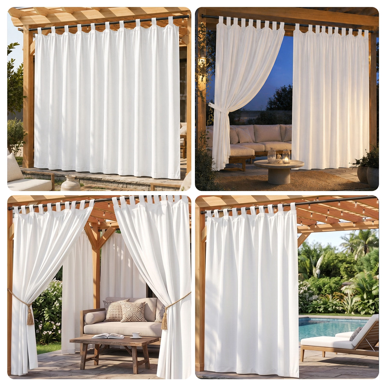 Lapalife Outdoor Curtain for Patio Waterproof Extra Wide, Tap Top Blackout Curtain Thermal Insulated Drapes, 1 Panel, 100''x 84'', White