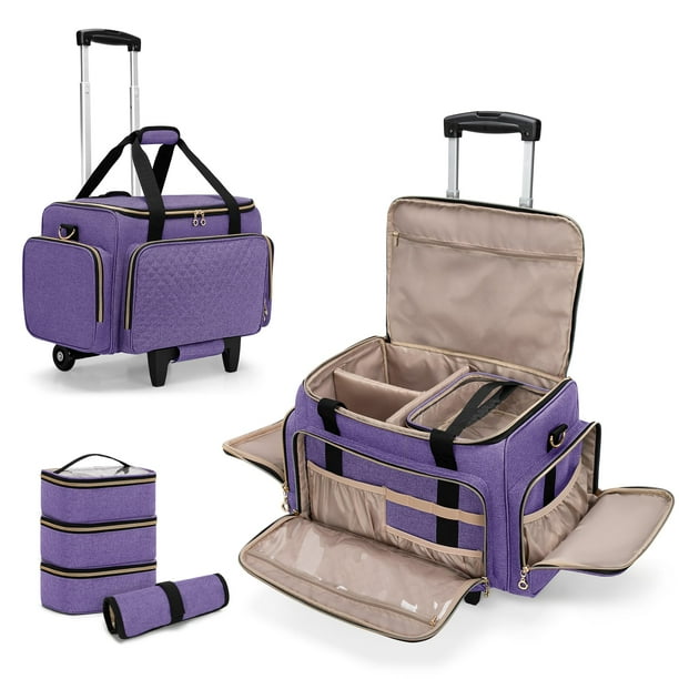 Estuche de maquillaje enrollable LUXJA con 3 bolsas y 1 bolsa para brochas, color morado