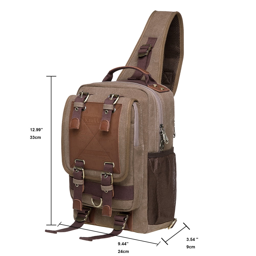 KAUKKO Canvas Messenger Bag Cross Body Shoulder Sling Backpack Travel Hiking Chest Bag