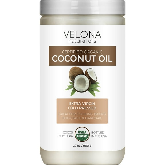 Velona USDA Certified Organic Coconut Oil Extra Virgin - 32 oz | Food and Cosmetic Grade | in jar | Extra Virgin, Cold Pressed | Skin, Face, Body, Hair Care | Use Today - Enjoy Results