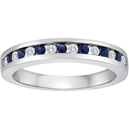 1/6 Carat T.W. Diamond and Sapphire Sterling Silver Band