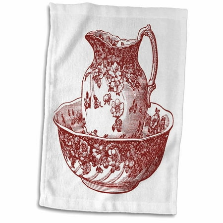 9 Inch Pitcher - 3dRose Maroon Red Antique Pitcher And Bowl - Towel, 15 by 22-inch