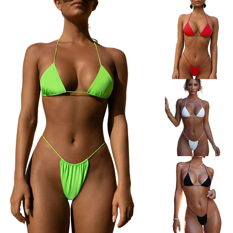 Women's Push up Triangle Tie Side Bikini Set Two Pieces Halter Thong  Swimsuits 