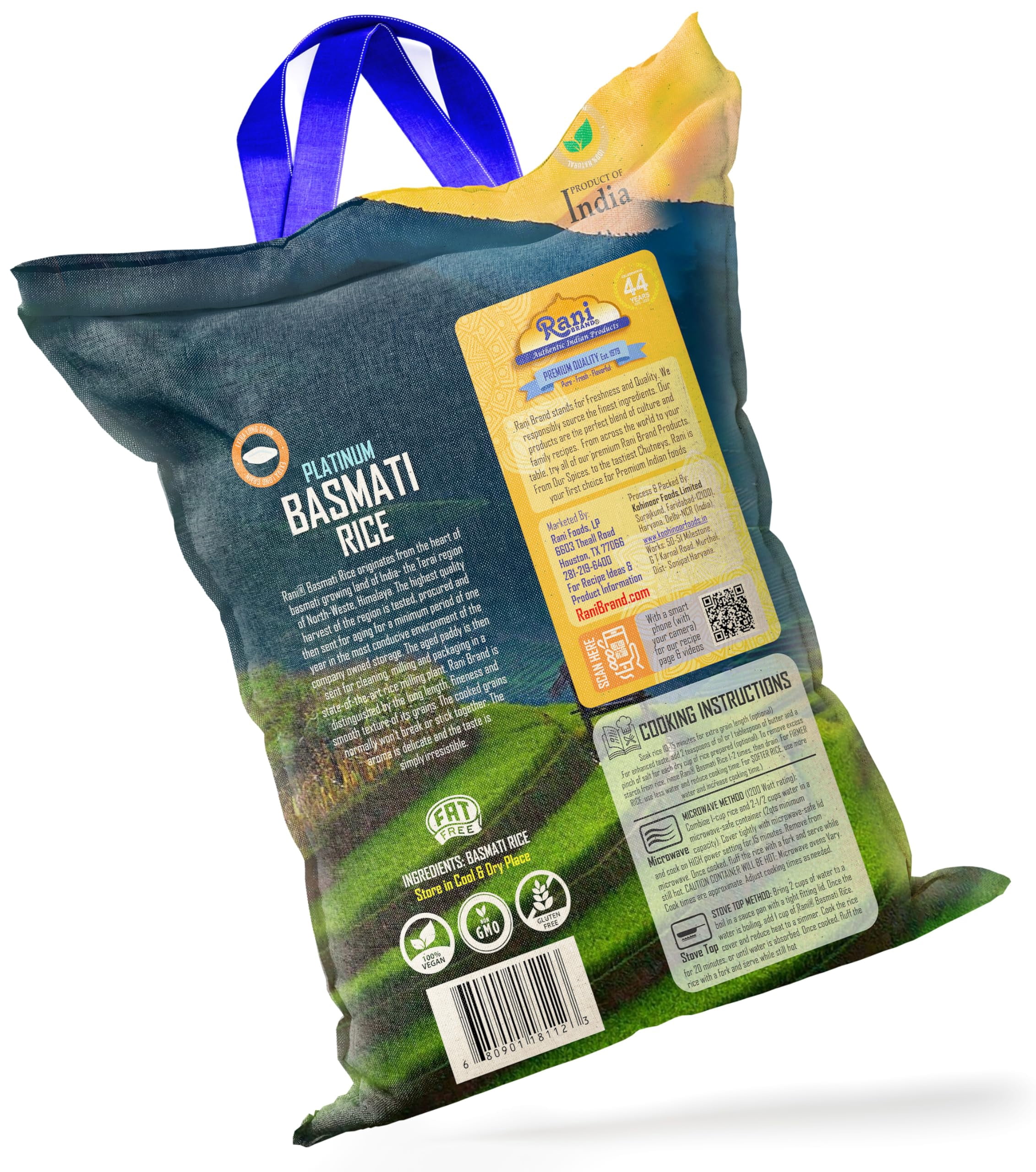 Rani Platinum White Basmati Rice Extra Long Aged 10-Pound Bag, 160oz (10lbs) 4.53kg ~ All Natural | Gluten Friendly | Vegan | Indian Origin | Kosher