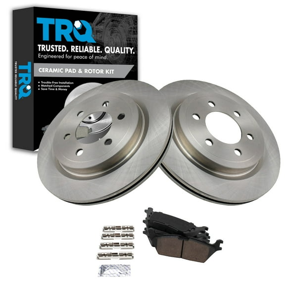 TRQ Rear Brake Pad & Rotor Kit Brake Pads Brake Rotor Ceramic Fits Select 2018-2019 Ford Expedition F-150 Lincoln Navigator