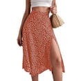 thumbnail image 2 of Women'S Summer High Waisted Flowy Slit Midi Skirts Casual Boho Floral Beach Skirt Orange XXL, 2 of 9