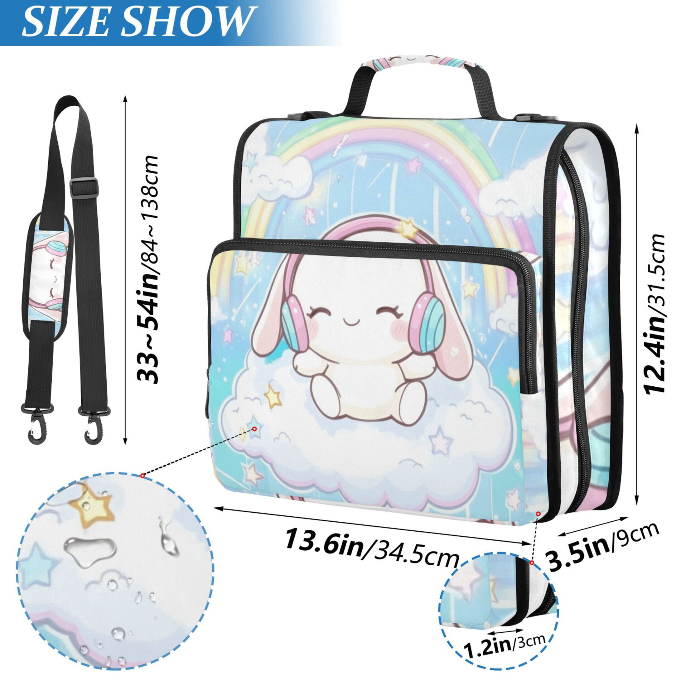 3 Ring Zipper Binder with Shoulder Strap Waterproof Trapper Keeper 2 Inch D-Ring 500 Sheets Capacity Cinnamoroll Sit on Cloud Wear Headphone