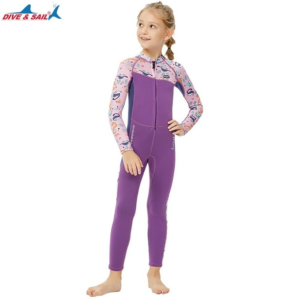 2.5MM Kids Wetsuit Purple One Piece Swimsuit Nylon Surfing Clothes Long ...