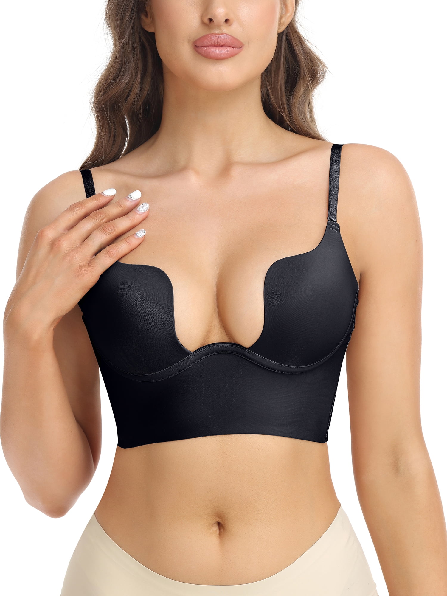 Anyfit Wear Women's Deep U Plunge Bra Low Cut Convertible Push Up Seamless Bra Multi-Way with