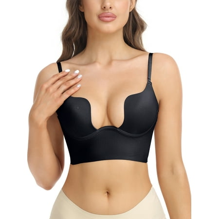 Anyfit Wear Women s Deep U Plunge Bra Low Cut Convertible Push Up Seamless Bra Multi-Way with Convertible Straps