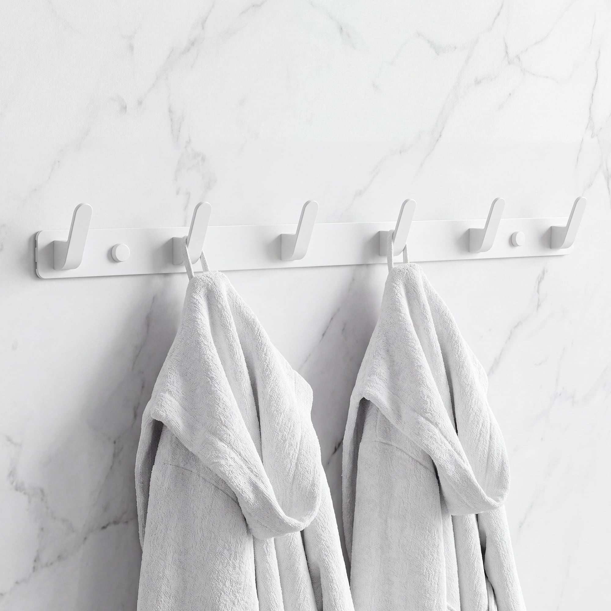 Unique Bargains Coat Rack Wall Mount for Entryway Bathroom Bedroom White 6 Hooks