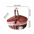thumbnail image 3 of GiLiling Wicker Picnic Basket with Liner Vintage Style Wooden Lid & Folding Handle - Insulated Cooler Compartment Portable Hamper for Camping Outdoor Dining Reusable Carrier​​, 3 of 8