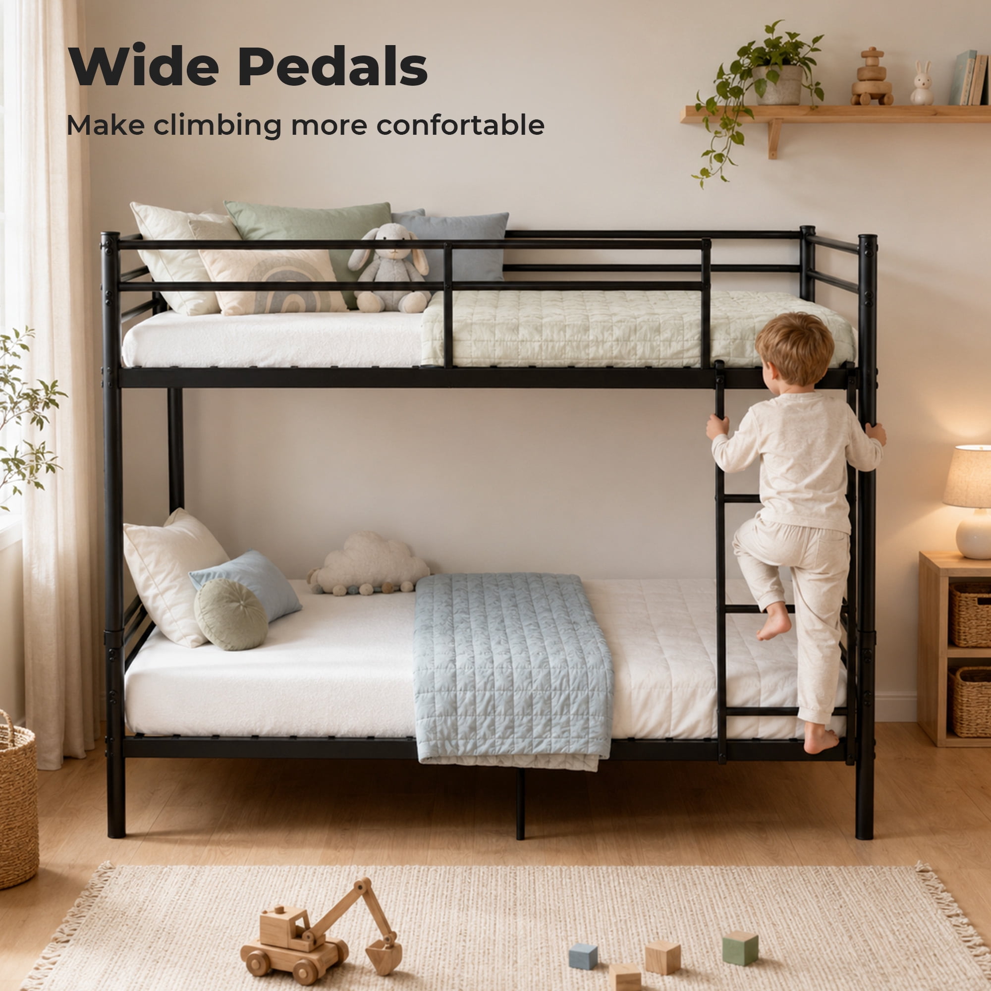 Alvantor Bunk Bed Twin over Twin, Metal Bunk Bed for Kids with Ladder and Anti-tip Bracket, Converted Into 2 twin bed Black