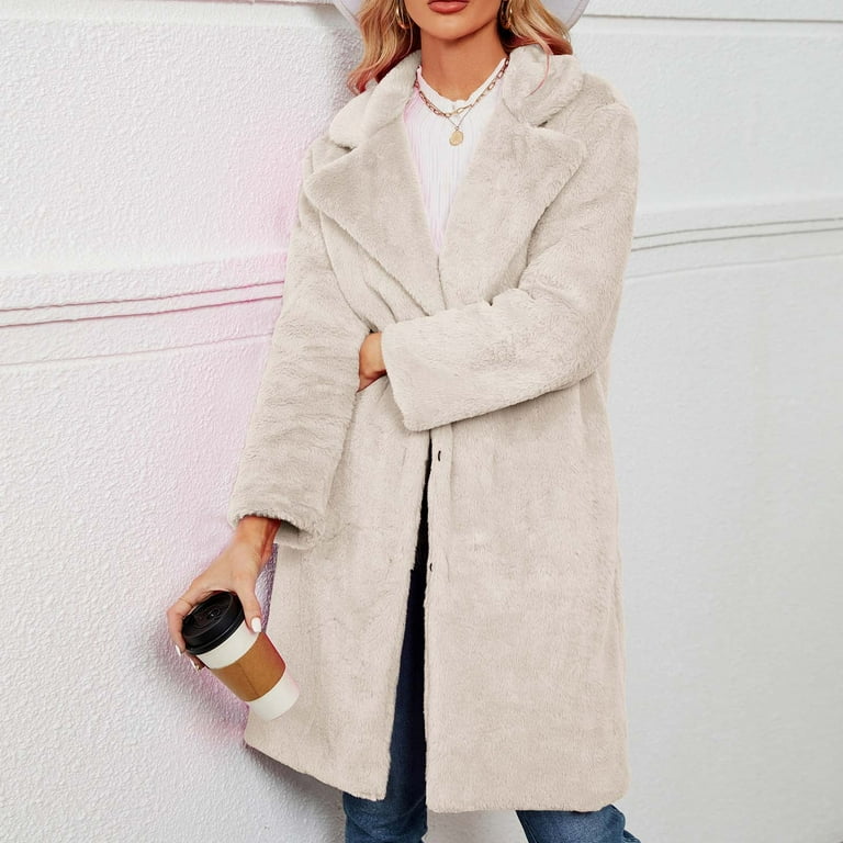 SMihono Trendy Young Girls Faux Fur Trench Coats Womens Ladies