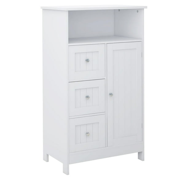 Ktaxon Wooden 3 Drawers Bathroom Floor Cabinet, Side Storage Organizer Cabinet, Kitchen Cupboard, Dresser Nightstand for Bedroom Living Room Entryway, Free Standing, White Finish