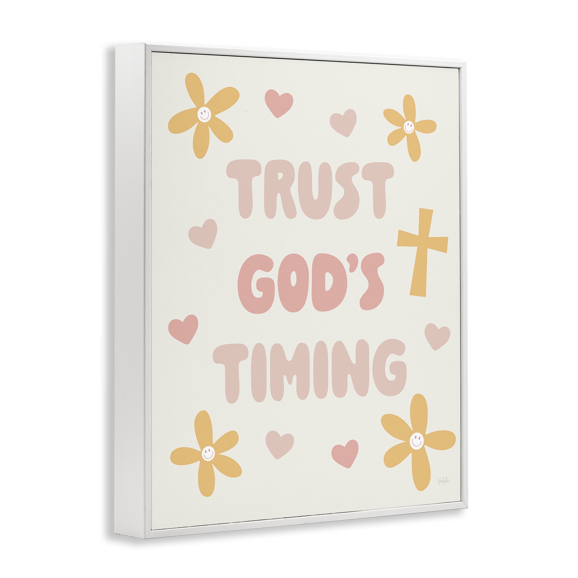 Stupell Industries Retro Trust God's Timing White Framed Giclee Art, design by Natalie Carpentieri