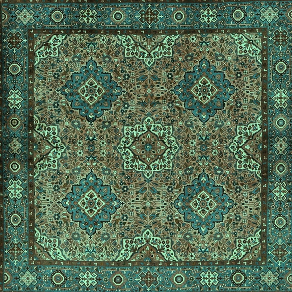 Ahgly Company Machine Washable Indoor Square Persian Turquoise Blue Traditional Area Rugs, 6' Square