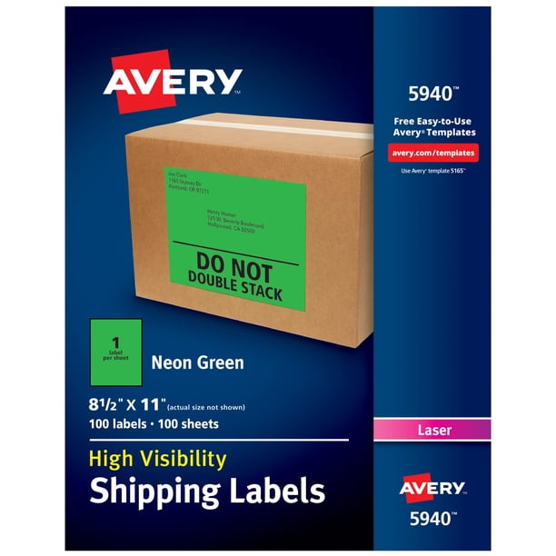 Etiquetas de envío Avery Neon para impresoras láser, 100 verdes