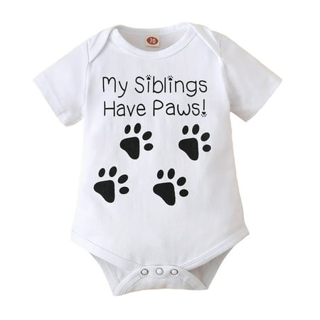 

KIMI BEAR Rompers For Newborn Baby Girls 6 Months Girls Spring Summer Clothes Casual Bear Paw Print Round Neck Short Sleeve Triangle Jumpsuits 6-12 Months White