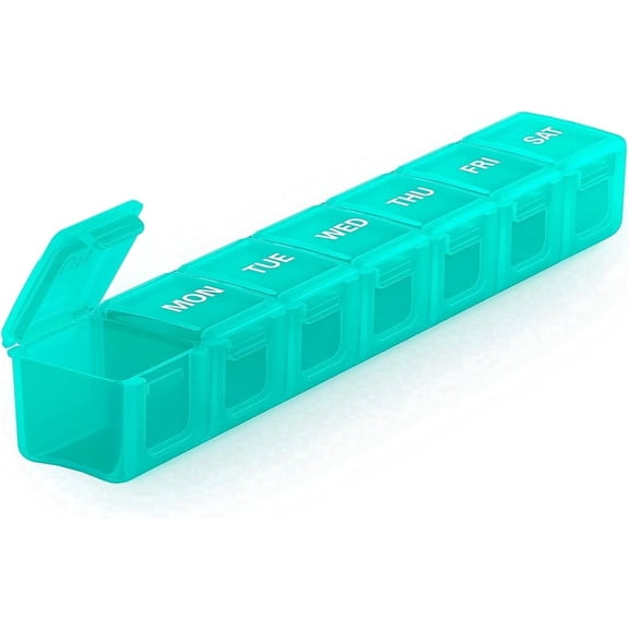 Sukuos Extra Large Weekly Pill Box Organizer, Arthritis-Friendly Medicine Container for Vitamins, Fish Oils & Supplements, Cyan