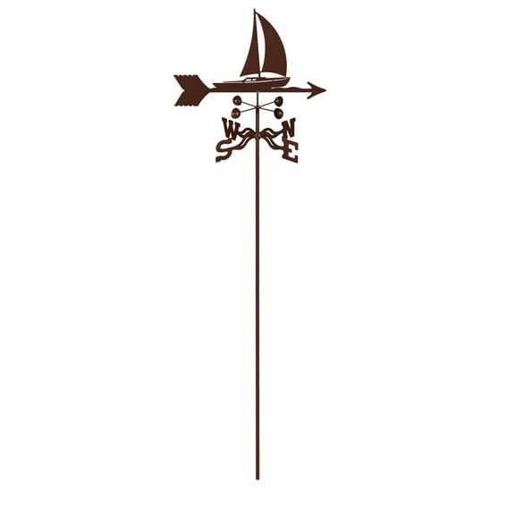 EZ Vane Sailboat Weathervane — Garden Mount, Wind Cups, Antique Copper Finish, Steel with Durable Triple Powder Coating, Handcrafted in USA