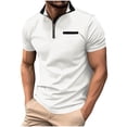 thumbnail image 2 of Yaoyar Mens Short Sleeves Zipper Shirts Casual Loose Tshirts Stand Collar V Neck Tops Polo Plain Cotton Tees with Pocket, 2 of 6