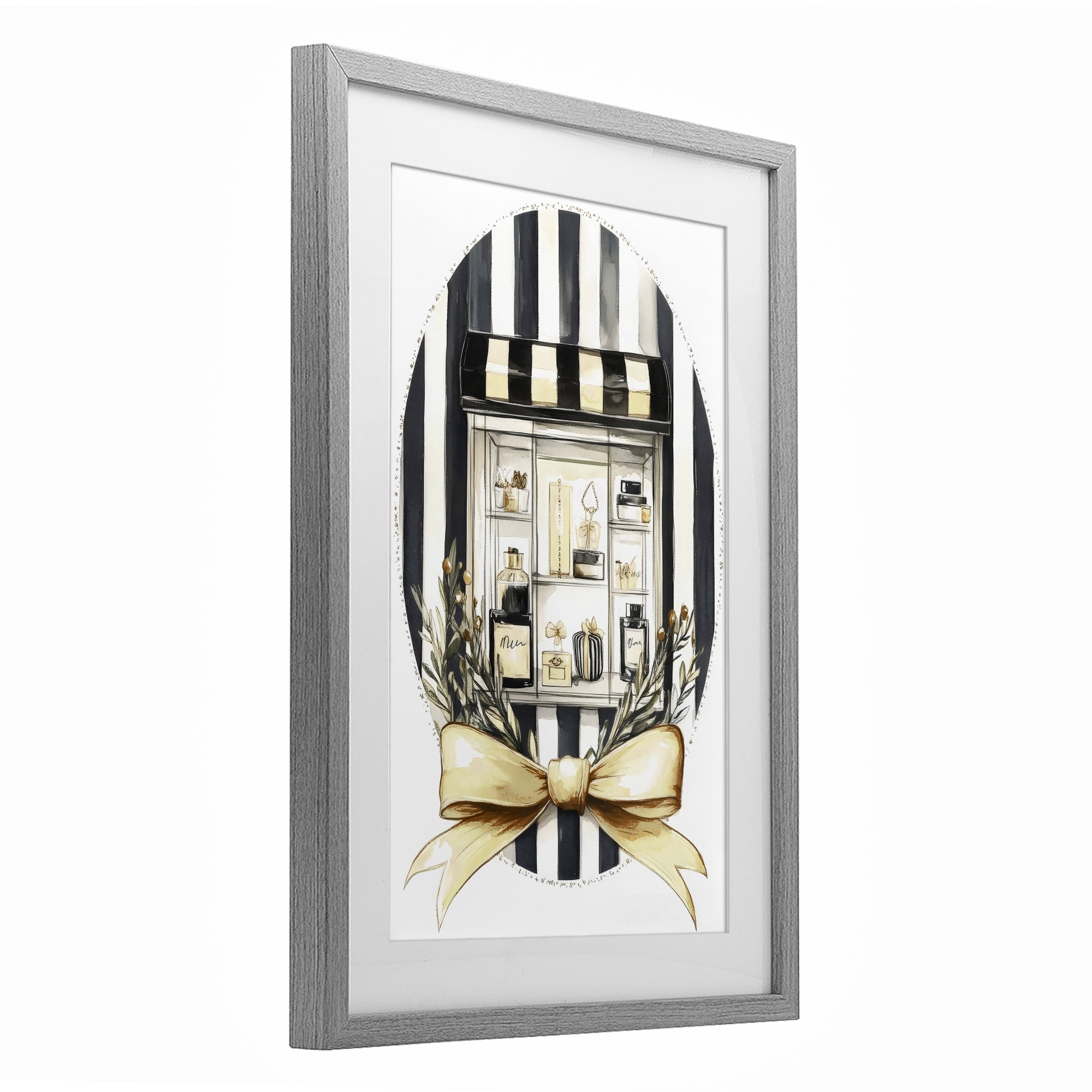 Stupell Industries Maison Perfume Window Display Gray Framed Print Under Glass, design by Petal Prints Design