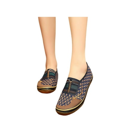 

Wazshop Womens Loafers Non-Slip Flats Comfort Casual Shoes Slip-Resistant Slip On Espadrille Ladies Boat Shoe Plaid Breathable Yellow Blue 6.5
