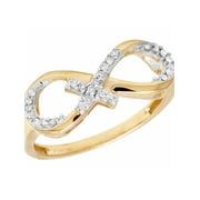 JEWELRY UNLIMITED 10K Yellow Gold Real Diamond Infinity Cross Ladies Ring .10ct