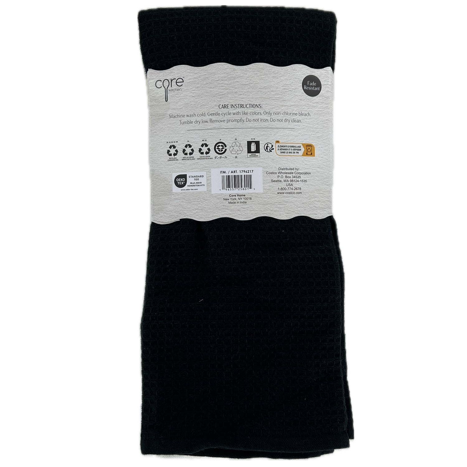 Core Kitchen 100% Cotton 18" x 28" Kitchen Towels, 8 Count (Black & White)