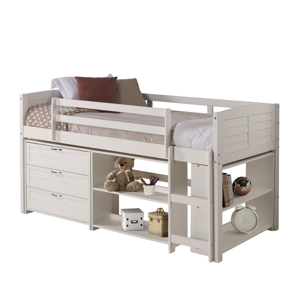 Donco Kids Louver Twin White Modular Low Loft Bed - Group B, Twin, White