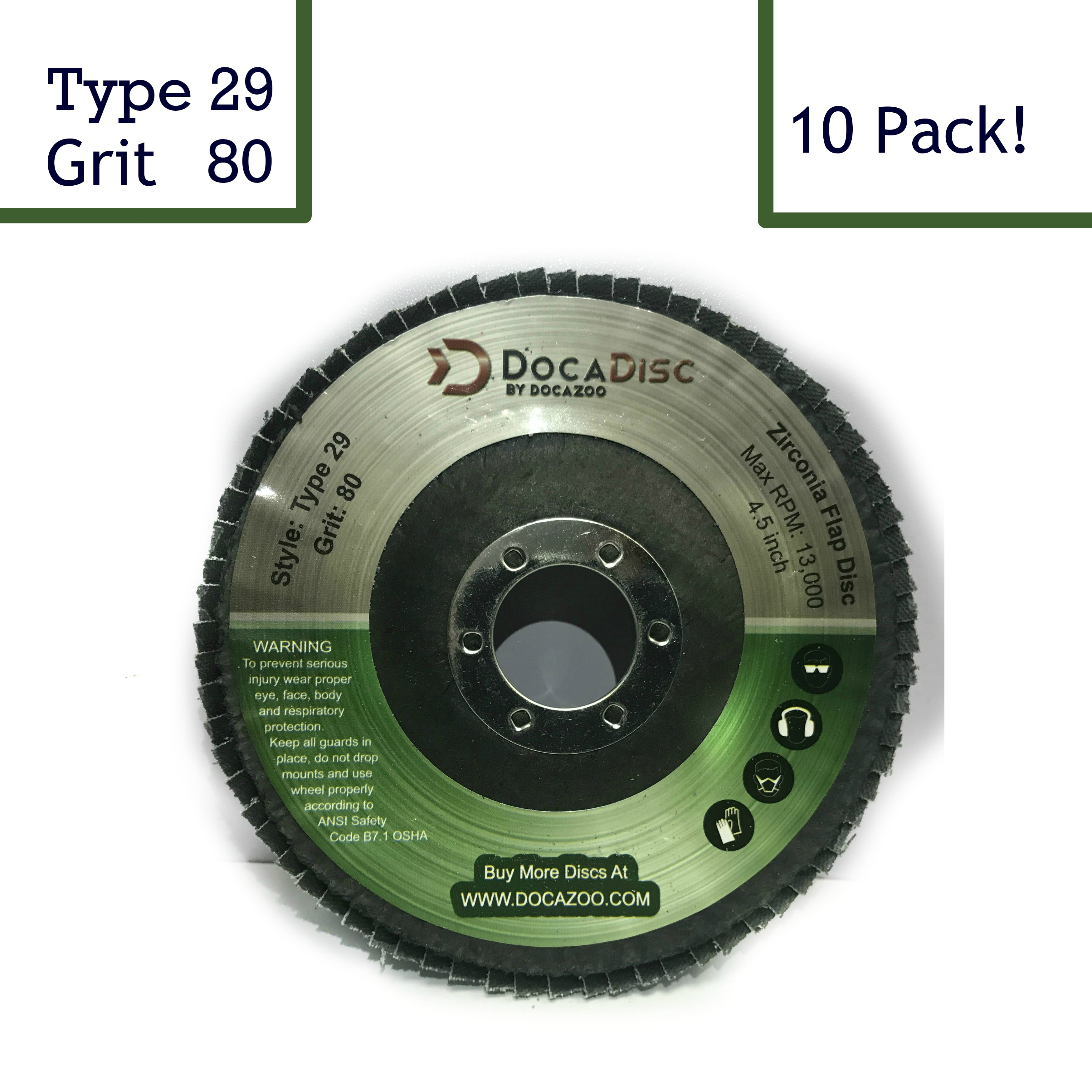 50 Pack 4.5” x 7/8" Professional 80 Grit Zirconia Flap Disc Grinding Wheels T27 