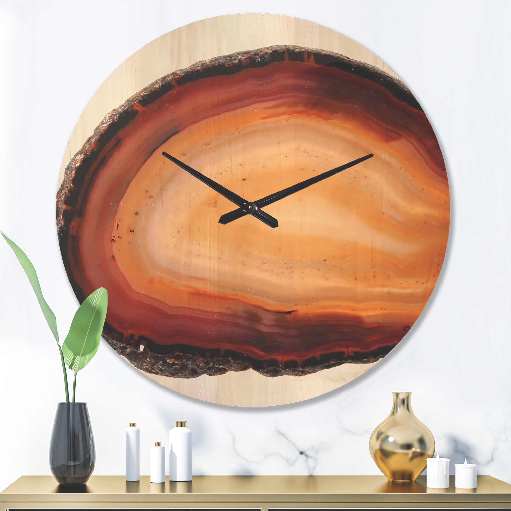 Designart 'Abstract Brown agate isolated ' Modern Wood Wall Clock