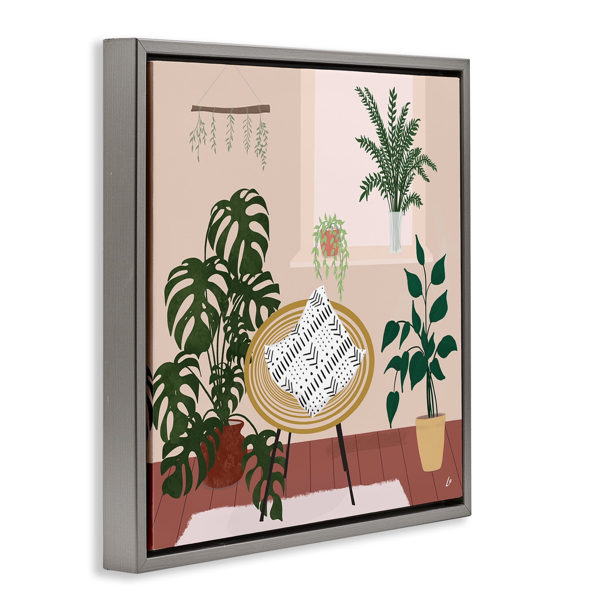 Stupell Industries Plant Filled Boho Space Furniture Painting Gray Floater Framed Canvas Art Print Wall Art, 25 x 25