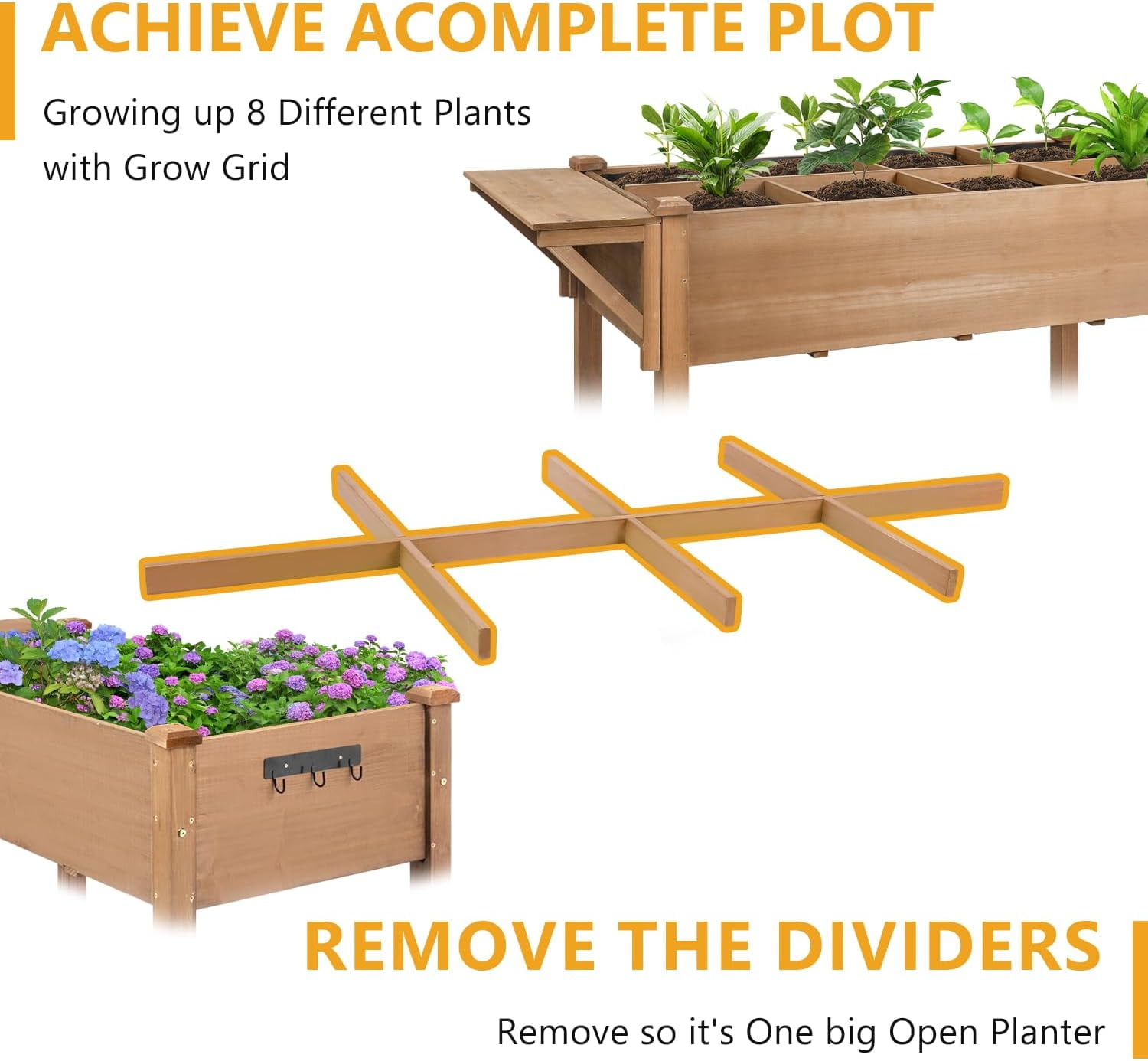 PETSCOSSET Raised Garden Bed with Wheels, Mobile Wood Elevated Planter Box with Storage Shelf, Liner, Easy Assembly, Brown, 55.5x24x32in