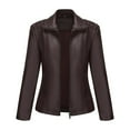thumbnail image 6 of WTOBBY Women's Faux Leather Moto Jacket Short Coat Biker Style Casual Outerwear Solid Color Zippered Front with Stand Collar Edgy Street Look for Night Out,Coffee L, 6 of 7