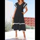 thumbnail image 5 of Vestido Midi Informal de Verano 2025 para Mujer, con Escote en V, Corta, Volantes, Corte A, . Negro L, 5 of 10