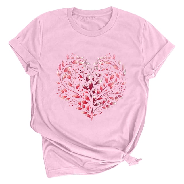 Meichang T-Shirt de la Saint-Valentin pour Femmes avec Cœur d'Amour Graphique T-Shirts Manches Courtes Col Rond Blouses de Vacances en Liquidation