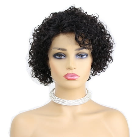 AISOM Short Curly Lace Front Human Hair Wig Brailian Remy Curly Pre plucked Hairline , (Best Human Hair Wigs In The World)