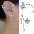 thumbnail image 3 of Yesbay 1 Pcs Ear Cuff Fine Workmanship Temperament Rhinestone Inlay Geometric High Gloss Dress Up Luxury Butterfly Chain Ear Cuff Tassel Earring Jewelry Accessories, 3 of 8