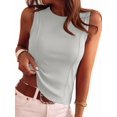 thumbnail image 2 of Women's Solid Ribbed Crew Neck Slimming Sleeveless Crop Tank Top Basic Daily Layering Vest White S, 2 of 10