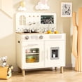 thumbnail image 2 of Arlopu Kids Play Kitchen, Wooden Kitchen Playset with Realistic Lights & Sounds, Interactive Pretend Kitchen with Chalkboard, Sink, Water Dispenser & 6 Pcs Cookware for Toddlers, 2 of 9