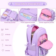 Gmdisc School Backpack for Teens Girls,Large Capacity Fashion School Bag for Kids Lightweight Waterproof Bookbag Daypack for Elementary Middle School Gift,Purple