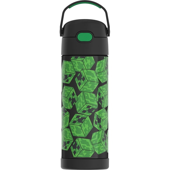 Thermos Kids Stainless Steel Vacuum Insulated Funtainer 16 oz Water Bottle with Spout Lid, Minecraft