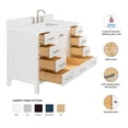 thumbnail image 3 of ARIEL Cambridge 54" White Bathroom Vanity, 1.5" Edge Carrara White Quartz Countertop & Splash, Rectangular Sink, 2 Soft Closing Doors, 9 Full Extension Dovetail Drawers, Brushed Nickel, 3 of 8