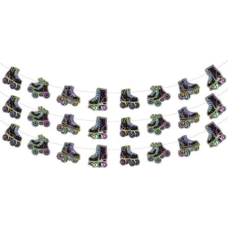 3 Pack Roller Skate Garlands, Neon Skating Hanging Banners, Retro Back to 80s 90s Hip Hop Sport Theme Birthday Baby Shower Party Decoration Supplies