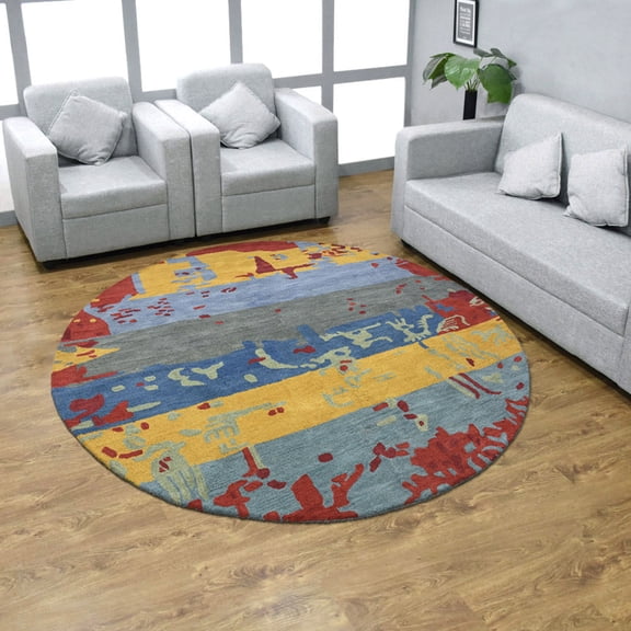 Rugsotic Carpets Hand Tufted Wool Eco-Friendly 10'x10' Round Multicolor Abstract Modern High Pile Thick Handmade Anti Skid Indoor Area Rug K00590