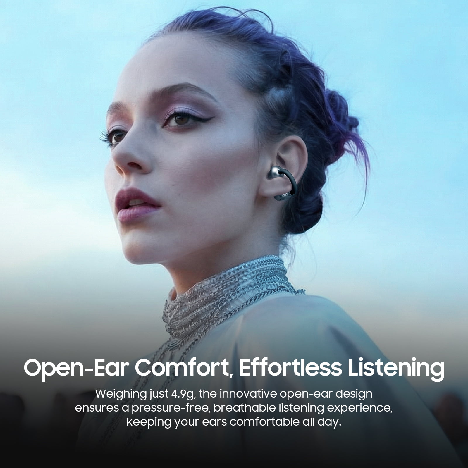 TOZO Open Ear Headphones, Clip on Earbud, 24H, Stereo Bass, Noise Cancelling Mics Clear Calls, Lightweight Comfort Fit for Sports Running Workout, Black