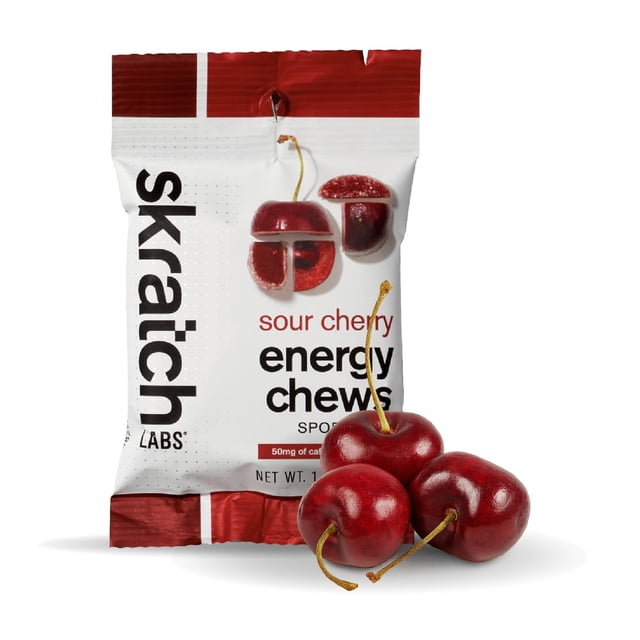 Masticables energéticos Skratch Labs | Gomitas con cafeína para correr, andar en bicicleta y mejorar el rendimiento deportivo | Alternativa al gel | Cereza ácida (paquete de 10) | Sin gluten, veganas
