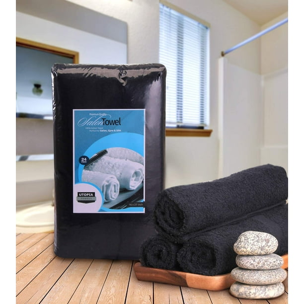 Utopia Towels Bleach Proof Salon Towels (24 Pack, 16 x 27 Inches), Bleach  Safe Cotton Towels Black 24 Pack 